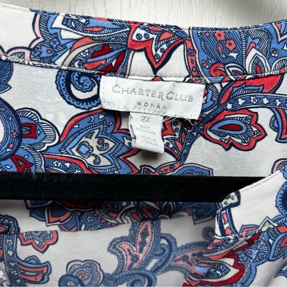 Women’s Charters Club Plus Size 2X Floral Blouse Blue/white Business Button Up - Picture 4 of 8